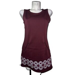Athleta Burgundy Sleeveless Dress Geometric Print Zipper Pockets Women's Size S